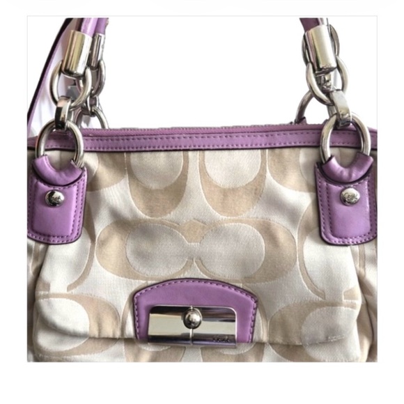 Coach Handbags - COACH 2013 Lilac Leather Trim Signature C Bag